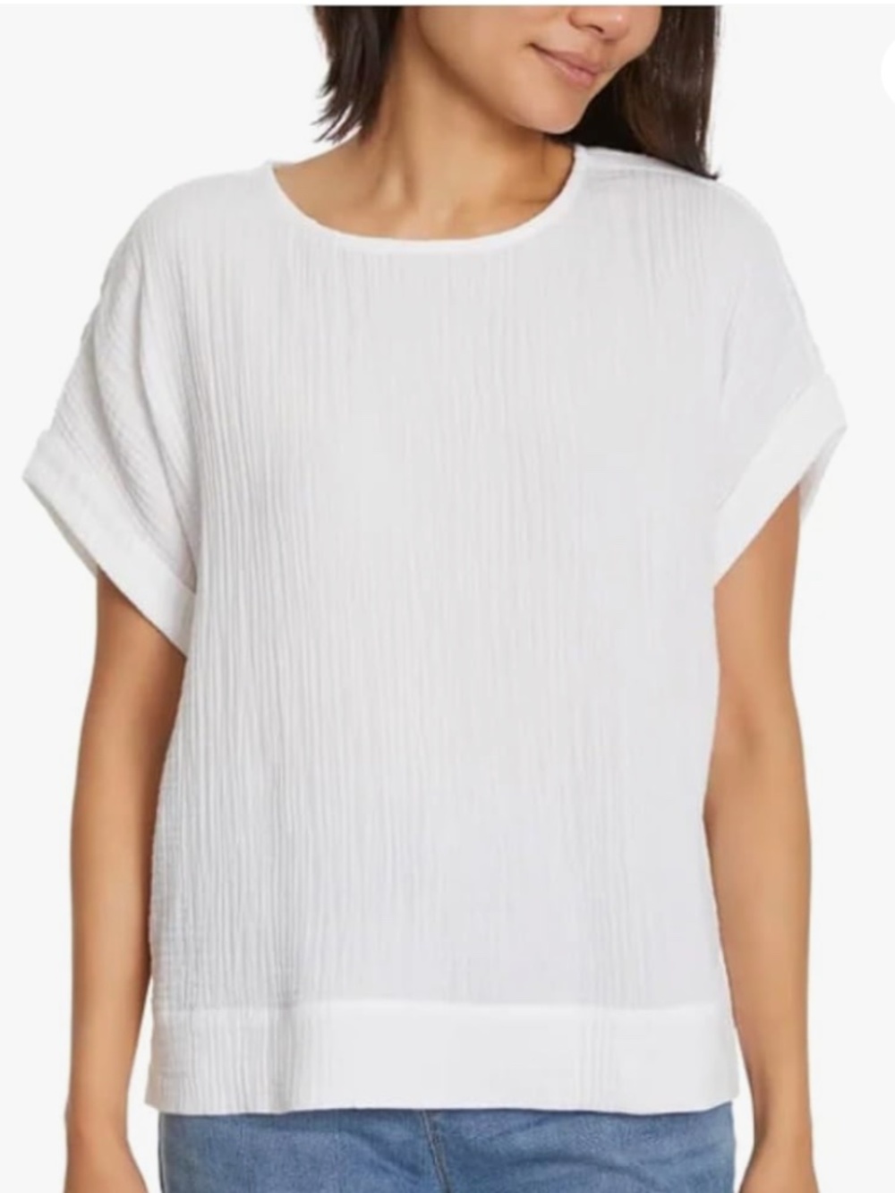 Gloria Vanderbilt White Cotton Gauze Pullover Top L Coastal Relaxed Boxy